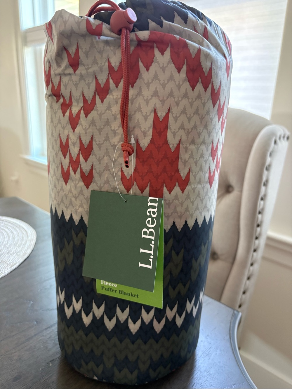 L.L.Bean Fleece Puffer Blanket Fair Isle Print NWT Camping Throw